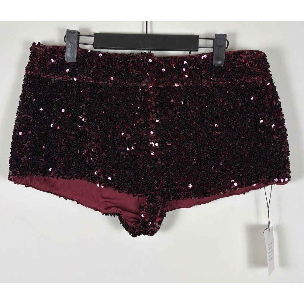 Lovers and Friends Burgundy Sequin Hot Pants High Waisted Shorts Medium, NWT